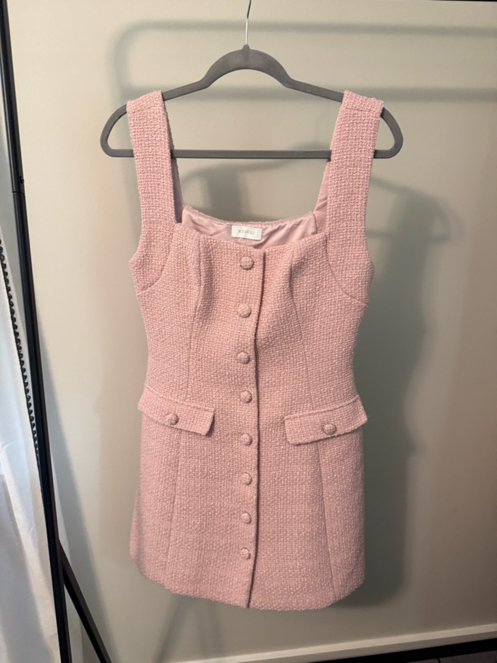Meshki Blush Pink Tweed Mini Dress